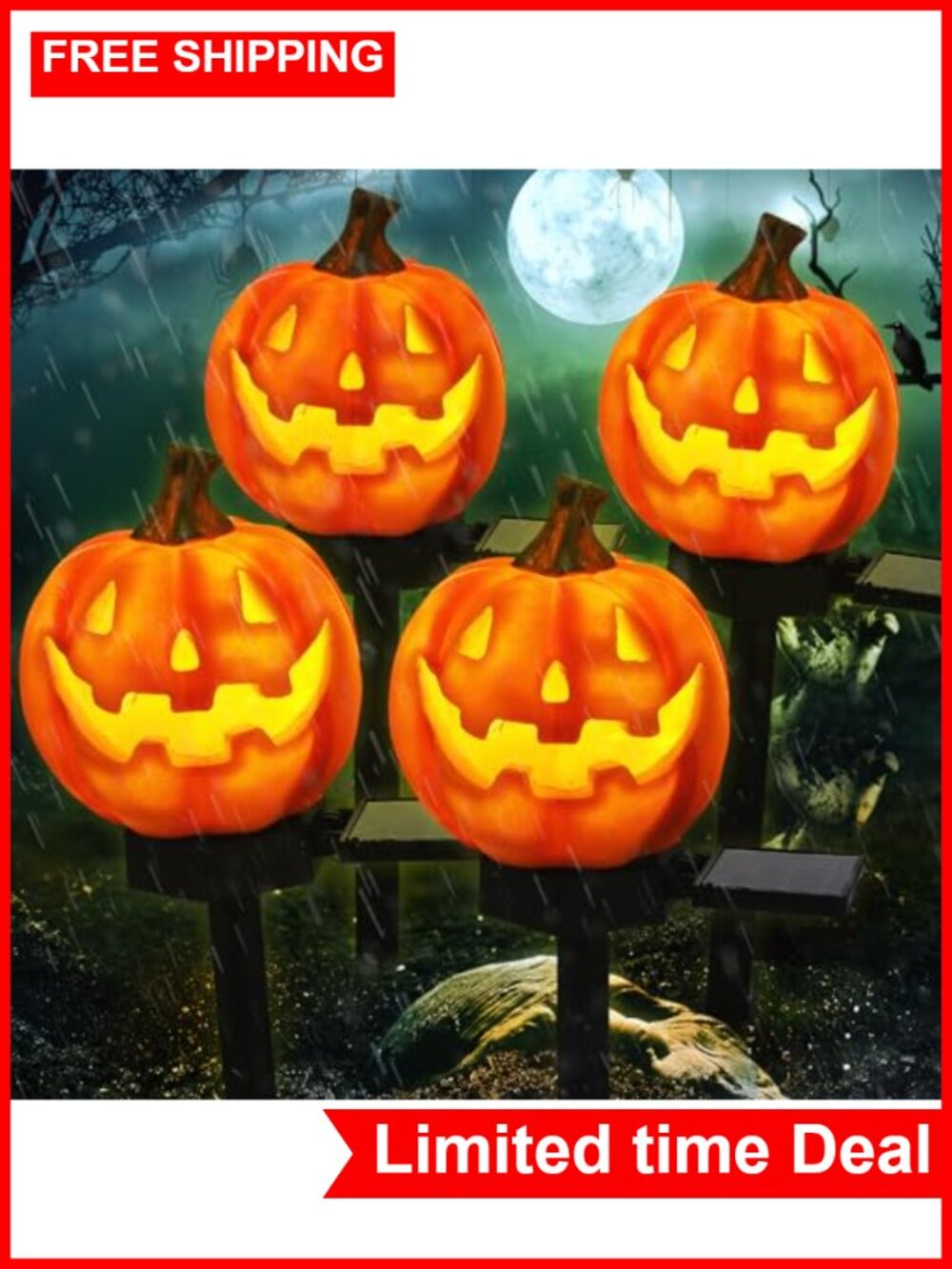 Halloween Solar Pumpkin Path Lights, Jack O Lantern Stake Lights, Waterproof